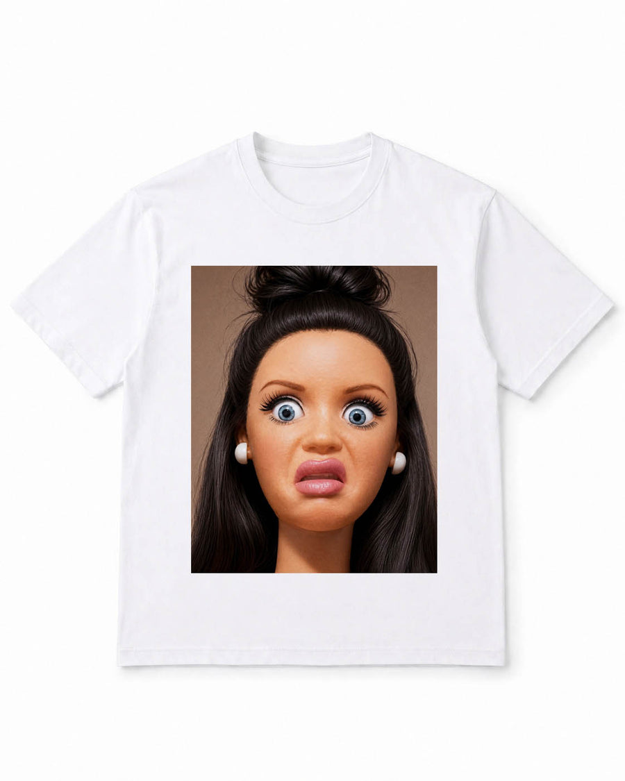 Meme-Puppen-T-Shirt mit lustigem Puppengesicht – 100 % Baumwolle