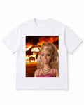 Meme Doll T-Shirt with Smiling Doll And Burning Car – 100% Cotton