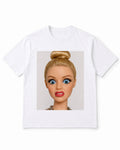 Meme Doll T-Shirt with Wide-Eyed Awkward Expression – 100% Cotton