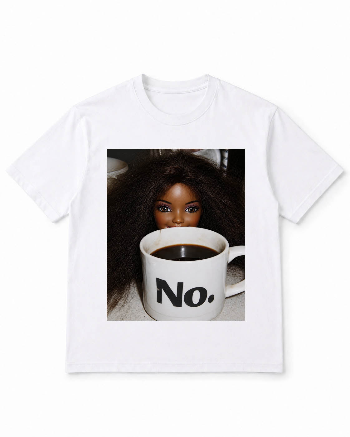 Meme-Puppen-T-Shirt mit Morgenkaffee-sagt-Nein-Motiv – 100 % Baumwolle