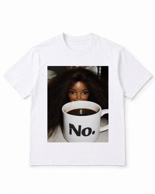 Meme-Puppen-T-Shirt mit Morgenkaffee-sagt-Nein-Motiv – 100 % Baumwolle