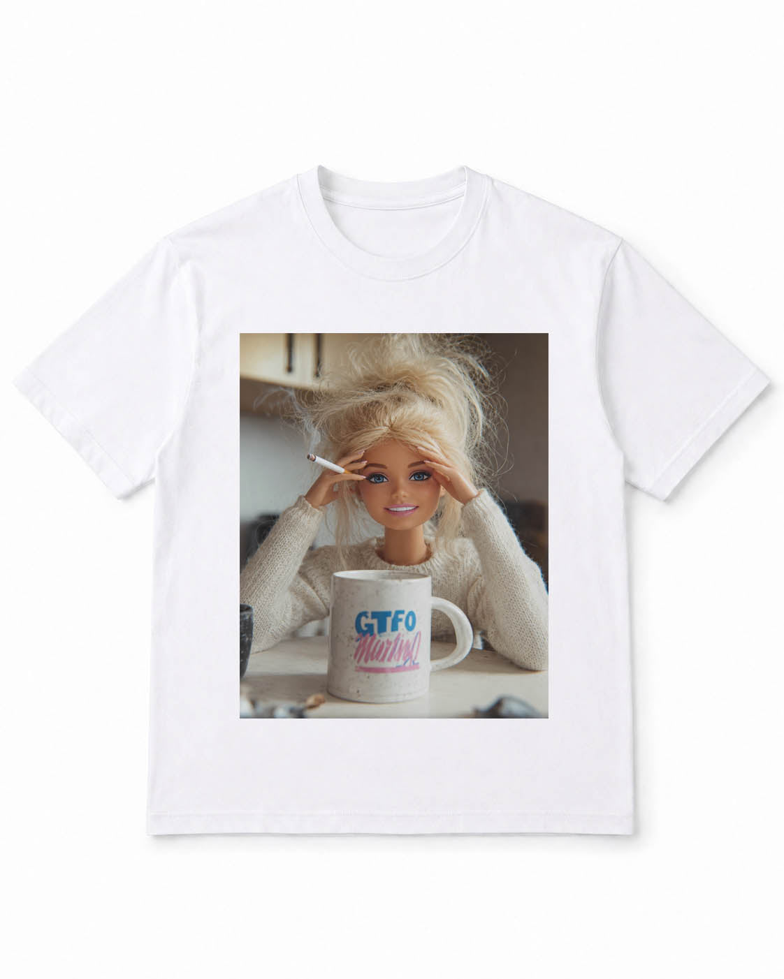 Meme Doll T-Shirt with Morning Coffee Survival Mood – 100% Cotton