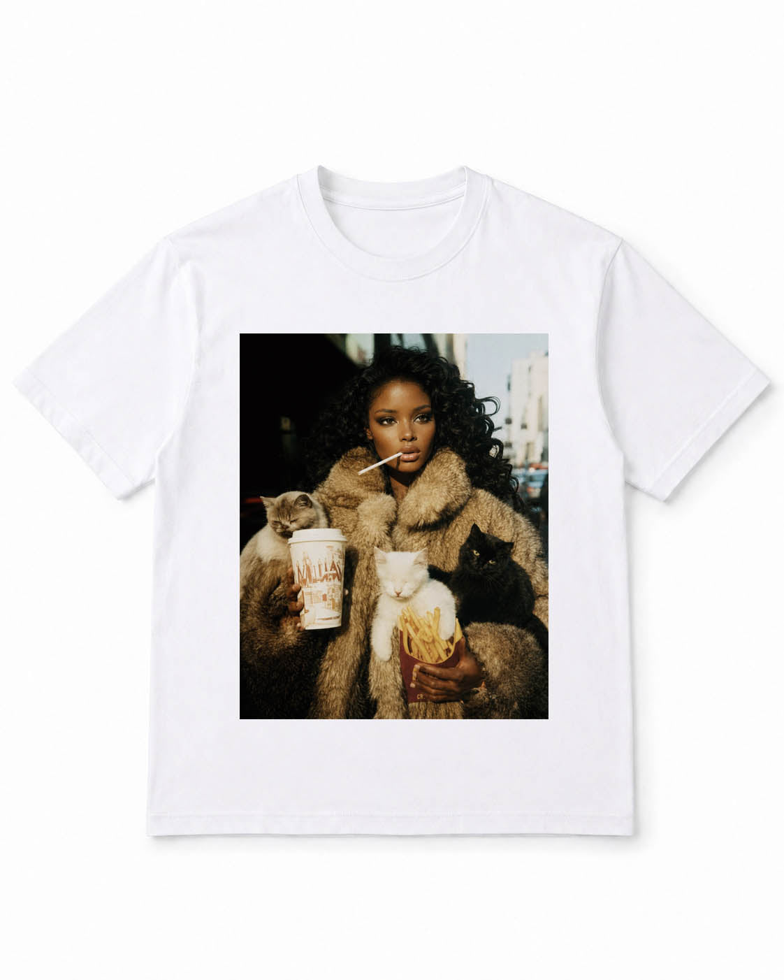 Meme-Puppen-T-Shirt mit luxuriöser Chaos-Katzenlady – 100 % Baumwolle