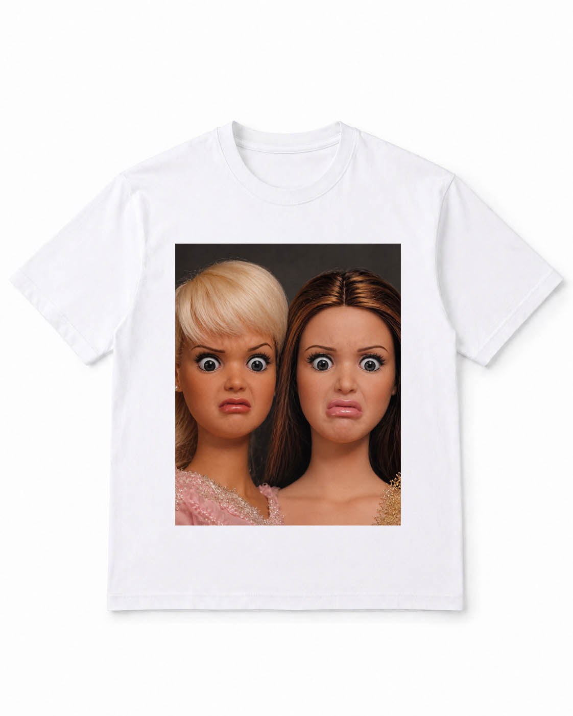 Meme Doll T-Shirt with Double Disgusted Doll Faces – 100% Cotton