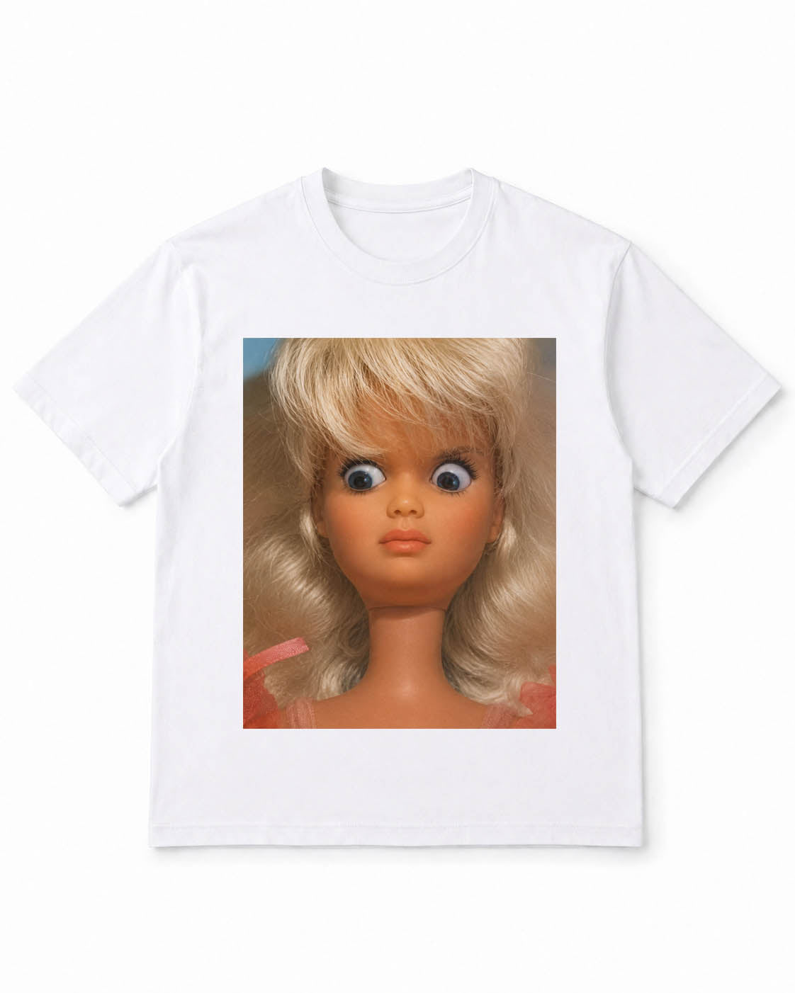 Meme Doll T-Shirt with "Surprised Vintage Doll Face" – 100% Cotton