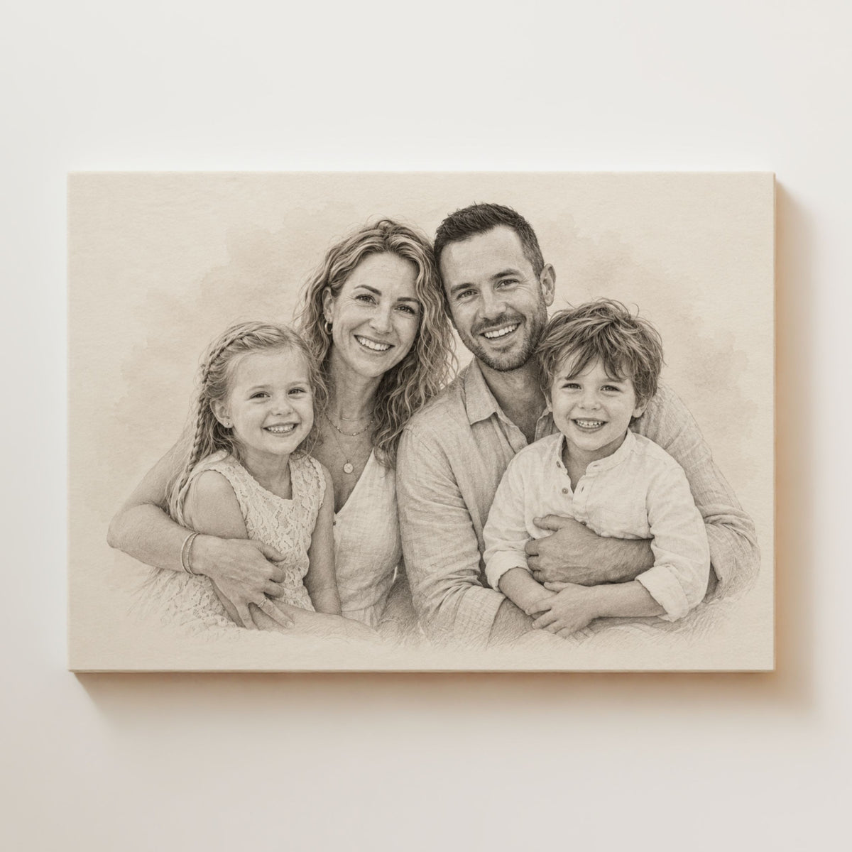 Personalisiertes Familienporträt – Eleganter Bleistiftzeichnungsstil