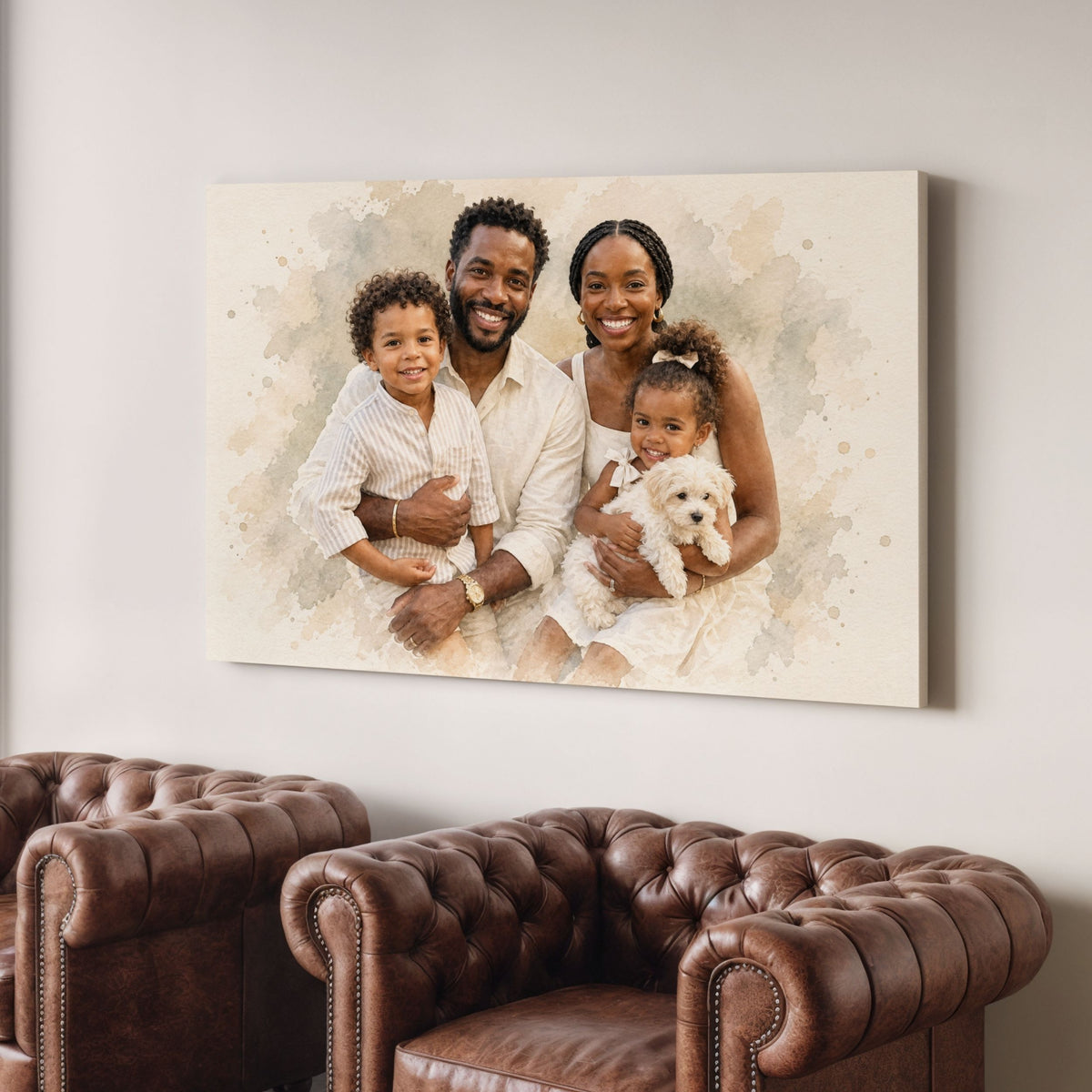 Personalisiertes Familienporträt – Sanfter Pastell-Aquarellstil