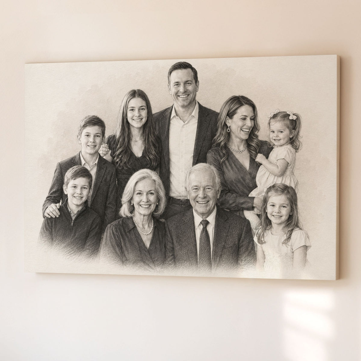 Personalisiertes Familienporträt – Eleganter Bleistiftzeichnungsstil
