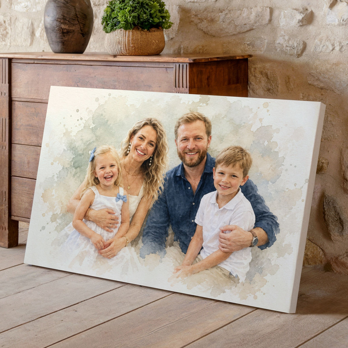 Personalisiertes Familienporträt – Sanfter Pastell-Aquarellstil