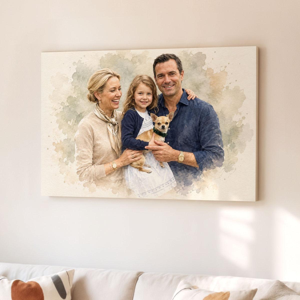 Personalisiertes Familienporträt – Sanfter Pastell-Aquarellstil