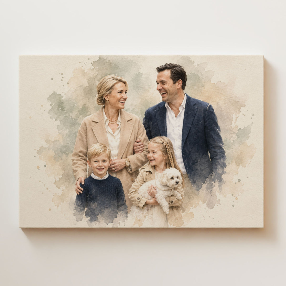 Personalisiertes Familienporträt – Sanfter Pastell-Aquarellstil