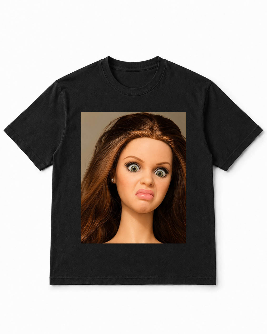 Meme Doll T-Shirt with Funny Disgusted Doll Print – 100% Cotton