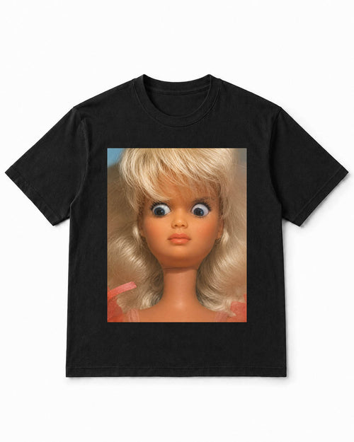 Meme Doll T-Shirt with "Surprised Vintage Doll Face" – 100% Cotton