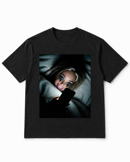 Meme Doll T-Shirt with "Late-Night Phone Glow" – 100% Cotton