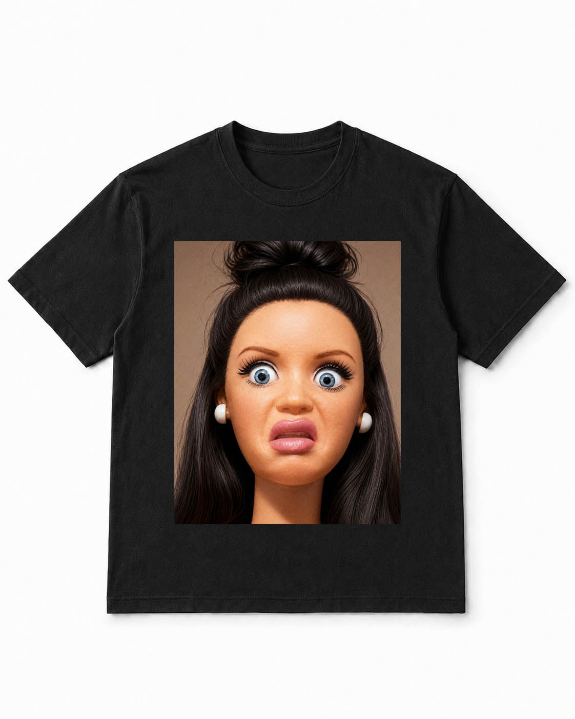 Meme Doll T-Shirt with Funny Doll Face Print – 100% Cotton