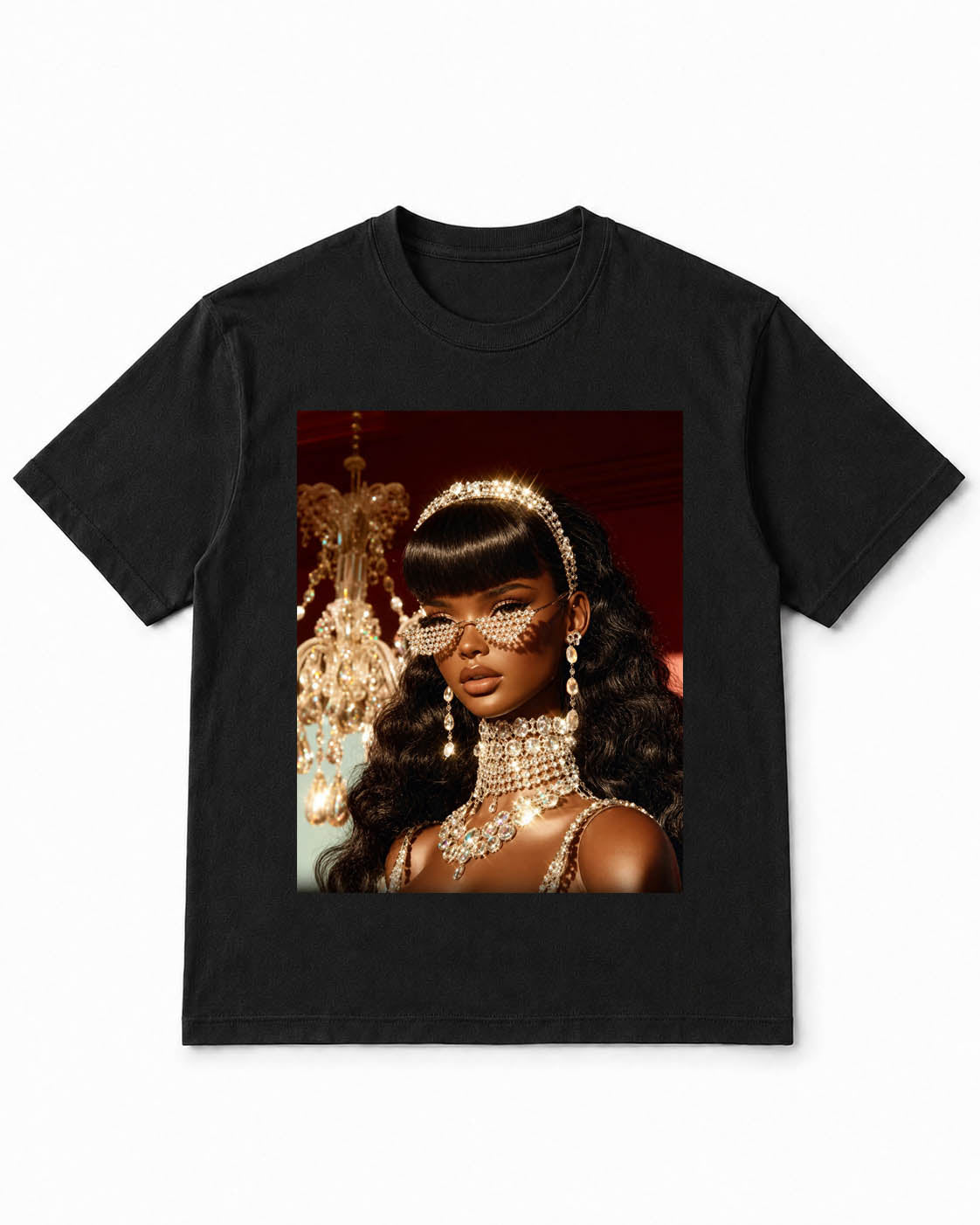 Meme-Puppen-T-Shirt mit luxuriösem Glamour-Modepuppenporträt – 100 % Baumwolle