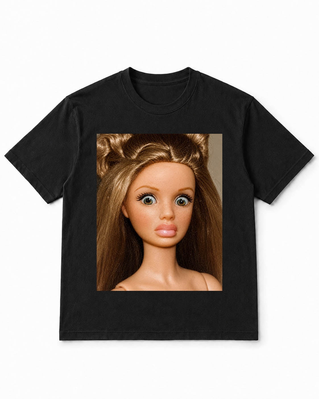 Meme Doll T-Shirt with Vintage Doll Close-Up Portrait – 100% Cotton