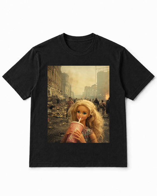Meme Doll T-Shirt with Calm Doll, World Burning – 100% Cotton