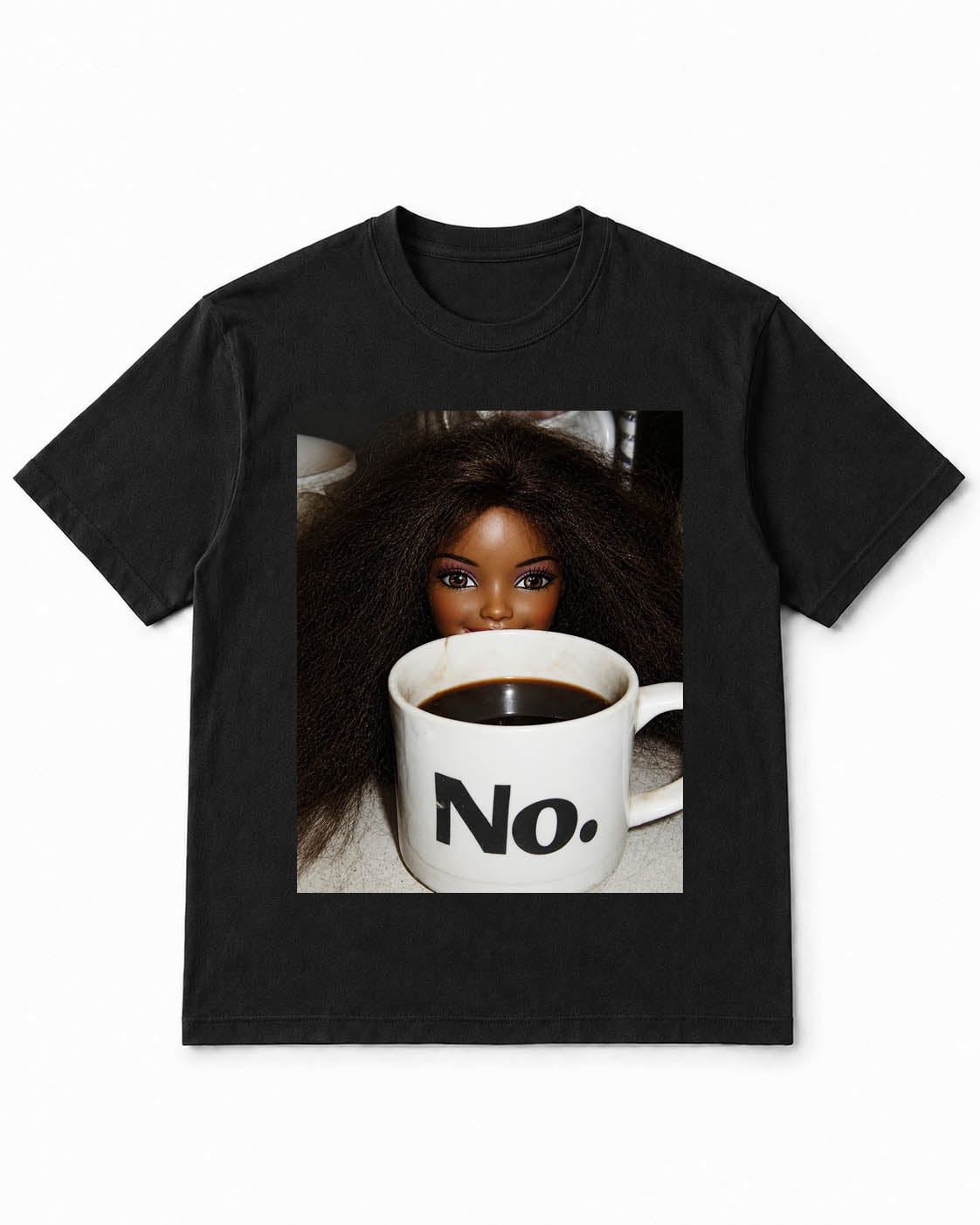 Meme-Puppen-T-Shirt mit Morgenkaffee-sagt-Nein-Motiv – 100 % Baumwolle