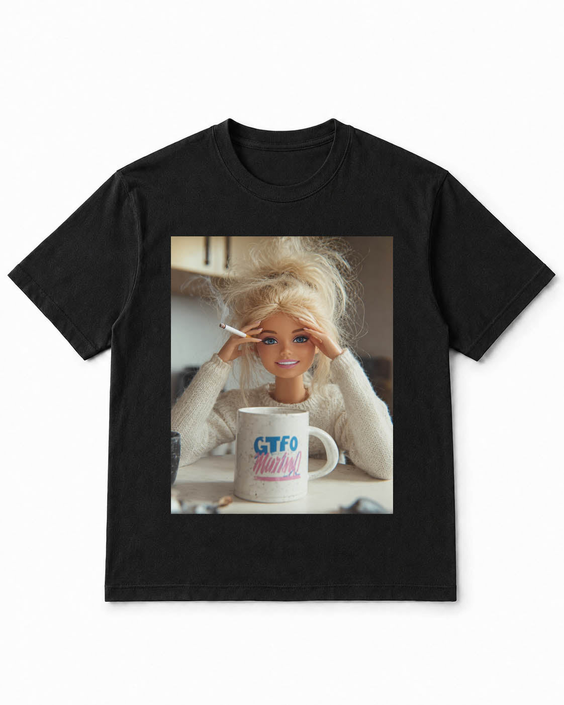 Meme Doll T-Shirt with Morning Coffee Survival Mood – 100% Cotton