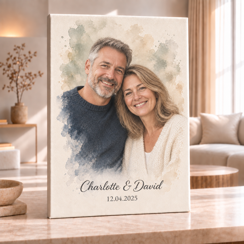 Personalisiertes Paarporträt – Sanfter Pastell-Aquarellstil