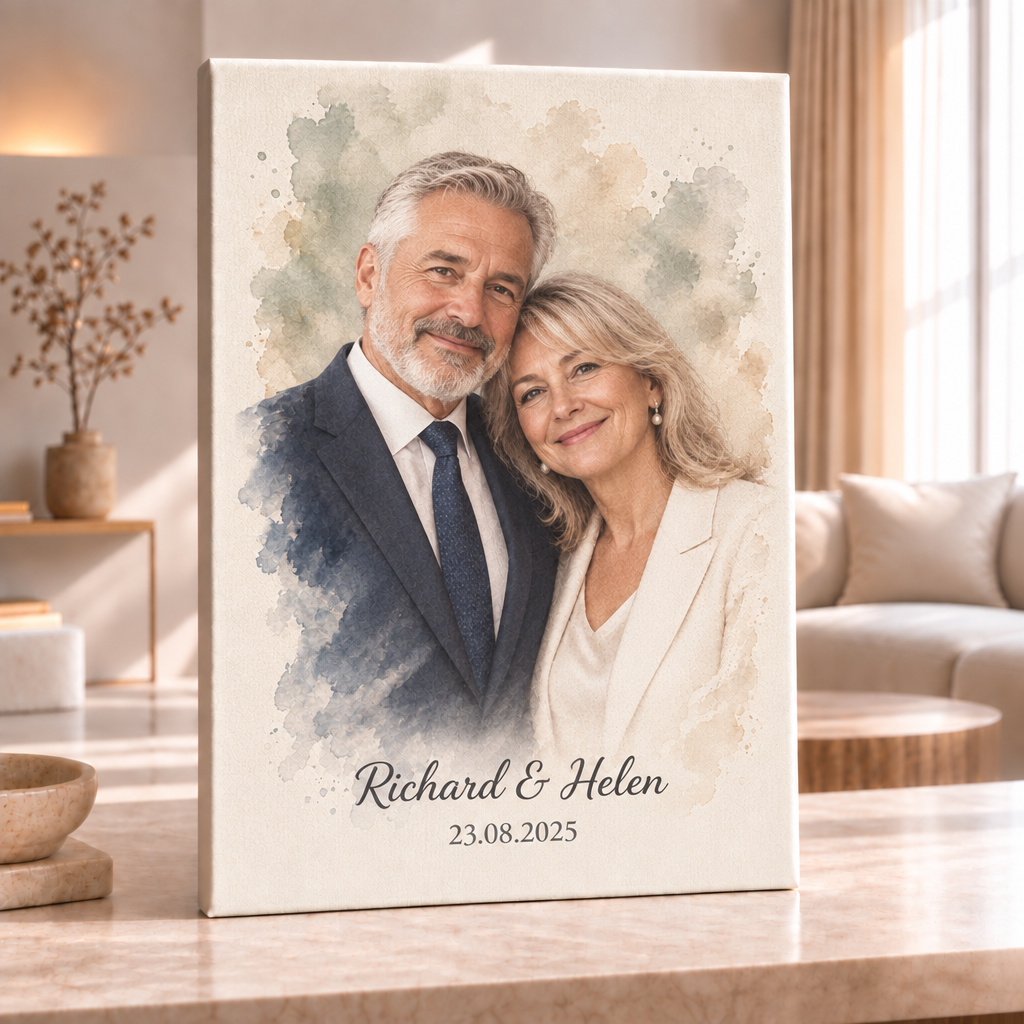 Personalisiertes Paarporträt – Sanfter Pastell-Aquarellstil