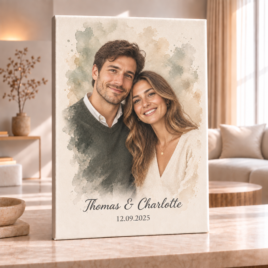 Personalisiertes Paarporträt – Sanfter Pastell-Aquarellstil